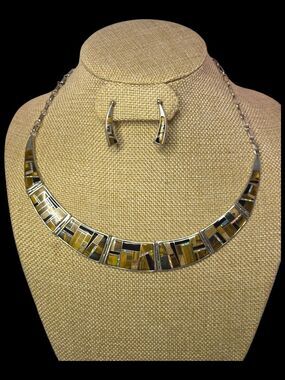 RB Sterling Silver Multi Stone Inlay Collar Necklace Earring Set